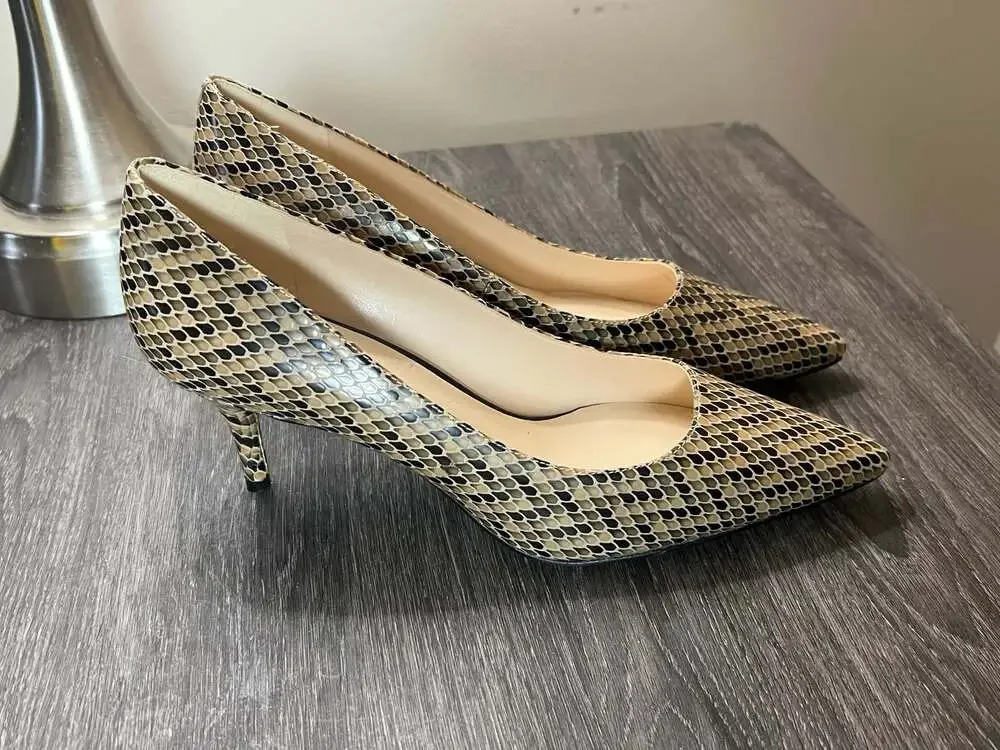 Nine West Women's Garisono Snake Print Pointed-Toe Kitten Heel Pumps